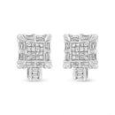 14K White Gold 1.0 Cttw Princess and Baguette-Cut Diamond Square Framed Huggie Hoop Omega Earrings (H-I Color, SI1-SI2 Clarity)