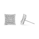 14K White Gold 1.00 Cttw Princess And Round-Cut Diamond Square Stud Earrings (G-H Color, SI1-SI2 Clarity)