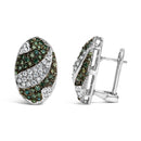 14K White Gold 2.00 Cttw White and Treated Blue Diamond Oval Shield Omega Back Earrings (H-I Color, SI1-SI2 Clarity)