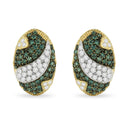 Black and White Rhodium over 14K Yellow Gold 2-1/10 Cttw White and Blue Diamond Oval Omega Back Stud Earrings (H-I and Blue Color, SI1-SI2 Clarity)