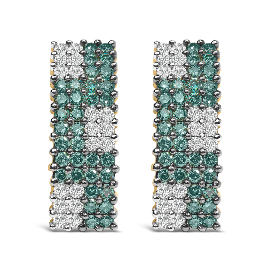 14K Yellow Gold 2 cttw White and Treated Blue Diamond Earrings (H-I, SI1-SI2)