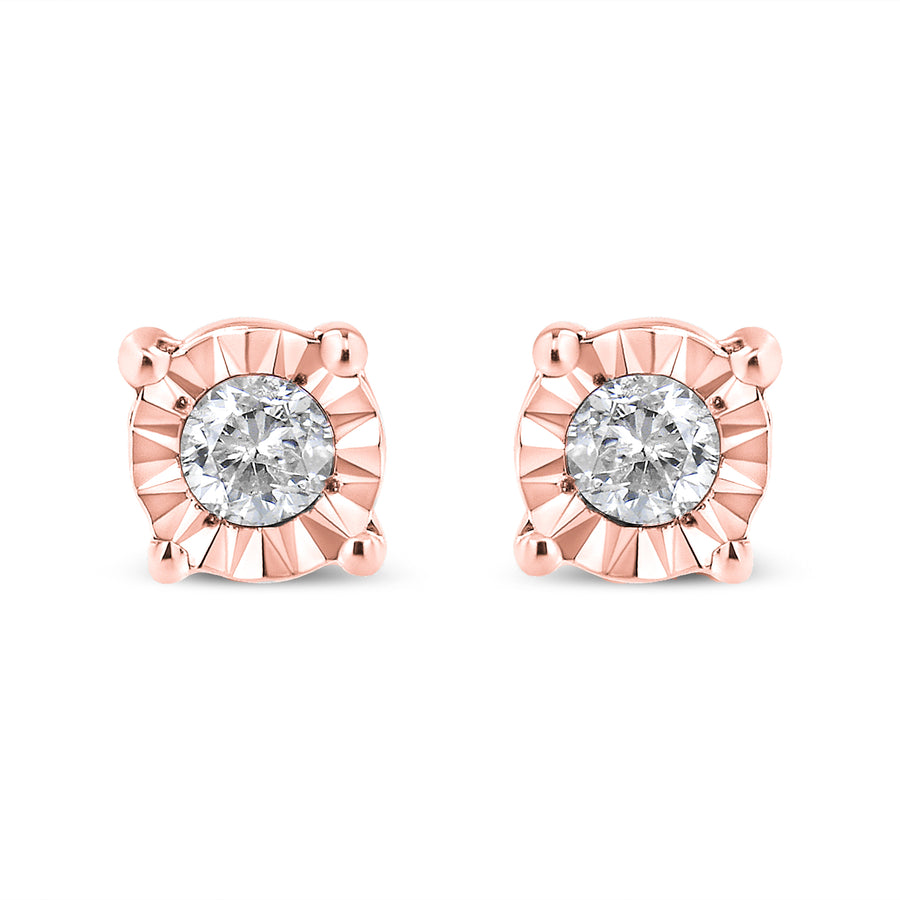 10K Yellow Gold Plated .925 Sterling Silver 1/10 Cttw Round Brilliant-Cut Diamond Miracle-Set Stud Earrings (J-K Color, I3 Clarity)