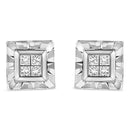 .925 Sterling Silver 1/6 Cttw Invisible Set Princess-Cut Diamond Quad Composite Stud Earrings (H-I Color, I1-I2 Clarity)