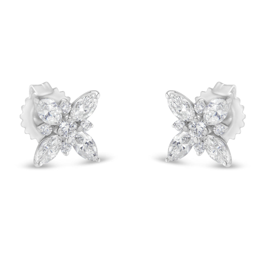 14K White Gold Marquise Diamond Flower Stud Earring (1.00 cttw, H-I Color, SI1-SI2 Clarity)