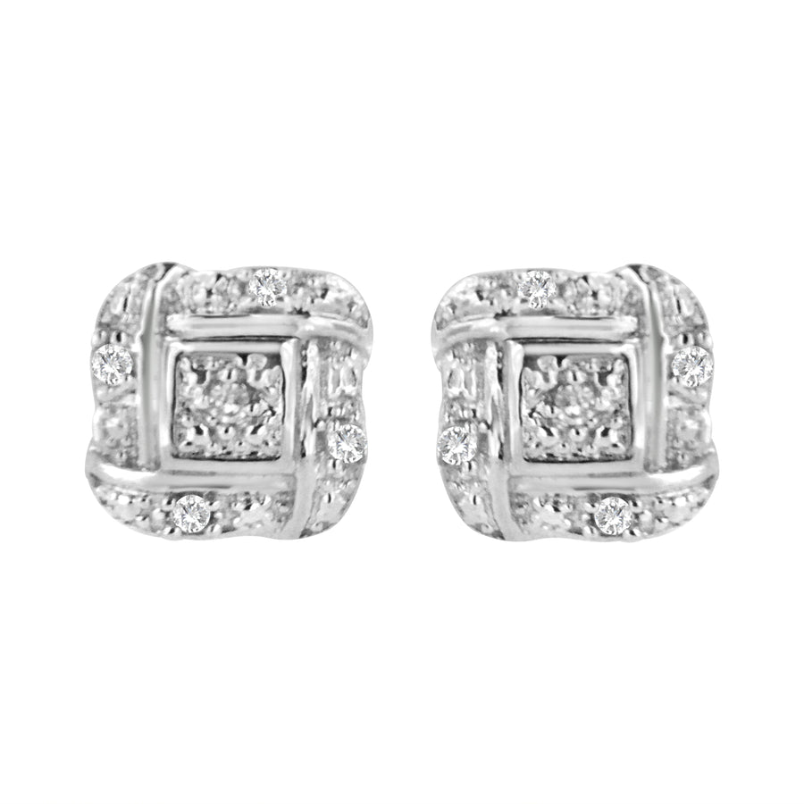 .925 Sterling Silver Round-Cut Diamond Accent Swirl Square Knot Stud Earrings (H-I Color, I2-I3 Clarity)