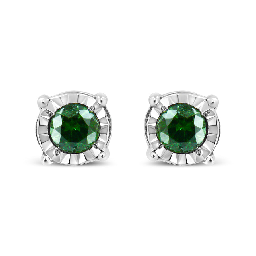 Sterling Silver Rose Cut Treated Green Diamond Solitaire Stud Earrings (0.25 cttw, Green Color, I2-I3 Clarity)