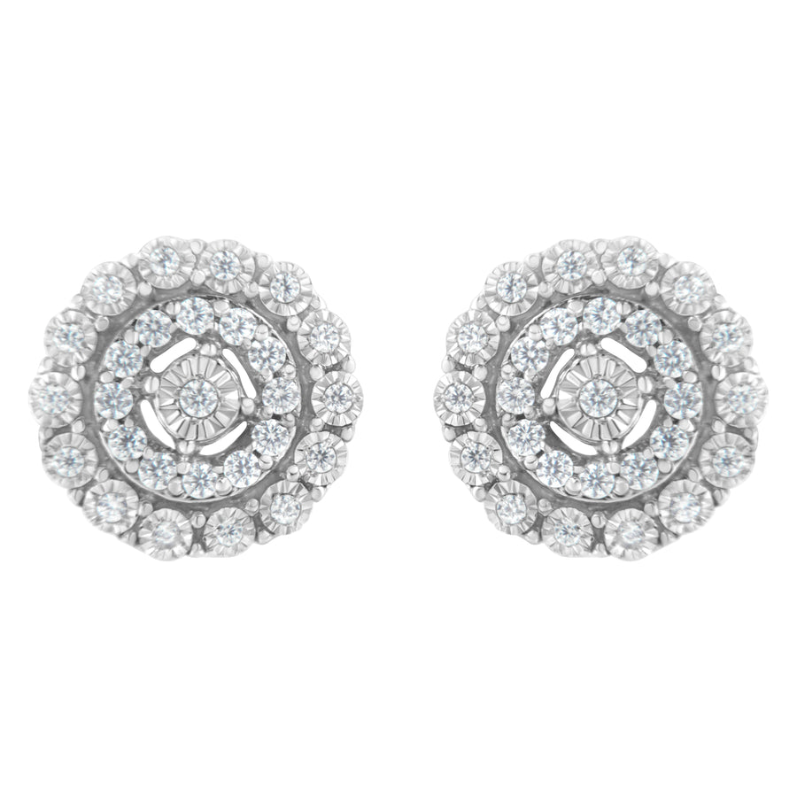 10KT White Gold 1/2 cttw Double Halo Brilliant Round-Cut Diamond Stud Earrings (I-J Clarity, I2-I3 Color)