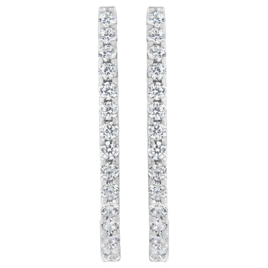 14K White Gold 2.0 Cttw Round Brilliant Cut Diamond Oblong Hinged Leverback Hoop Earrings (I-J Color, I1-I2 Clarity)