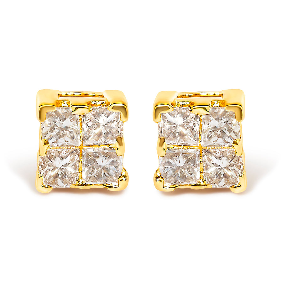 10KT Yellow Gold Princess Diamond Stud Earring (1/4 cttw, J-K Color, I1-I2 Clarity)