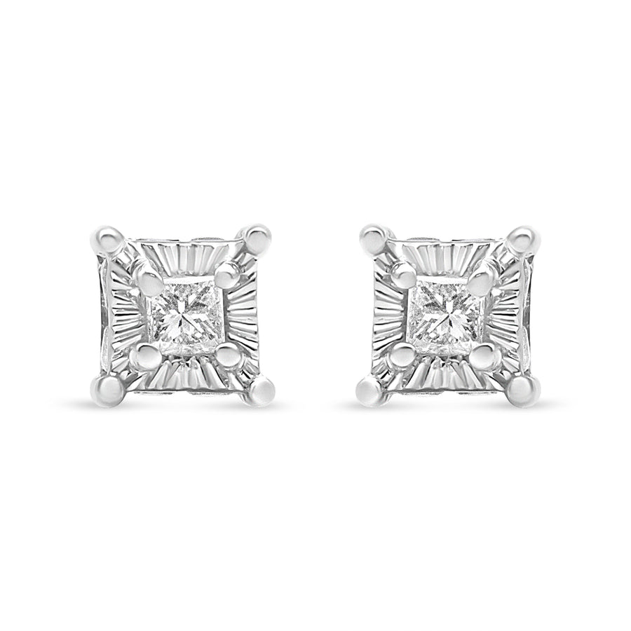 .925 Sterling Silver 1/4 Cttw Miracle Set Princess-Cut Diamond Solitaire Stud Earrings with Hidden Halo (I-J Color, SI2-I1 Clarity)