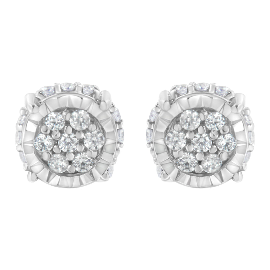 .925 Sterling Silver 1/3 cttw Round-cut Diamond Floral Stud Earring (I-J Clarity, I3 Color)
