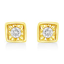 10K Yellow Gold Plated .925 Sterling Silver 1/10 Cttw Miracle-Set Diamond Circle Shape Stud Earrings (K-L Color, I2-I3 Clarity)