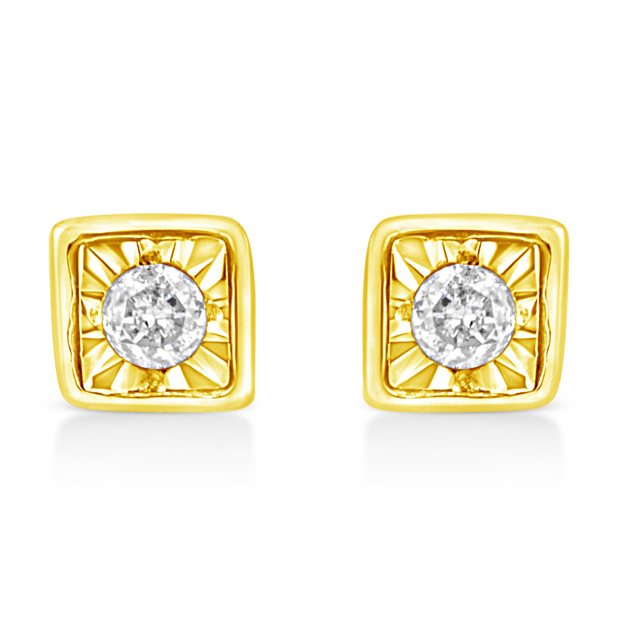 10K Yellow Gold Plated .925 Sterling Silver 1/10 Cttw Miracle-Set Diamond Circle Shape Stud Earrings (K-L Color, I2-I3 Clarity)