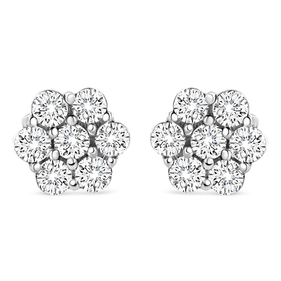 14K White Gold 1/2 cttw Round-Cut Diamond Floral Stud Earrings (I-J Color, SI2-I1 Clarity)