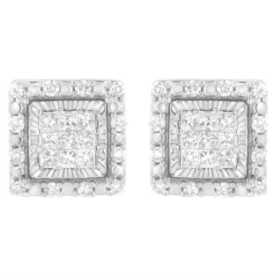 10K White Gold 1/2 cttw Invisible Set Princess-Cut Diamond Square Stud Earring (I-J Color, I1-I2 Clarity)