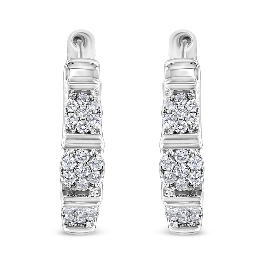 .925 Sterling Silver 1/2 Cttw Lab Grown Round Diamond Floral Cluster Hoop Earrings (F-G Color, SI1-SI2 Clarity)
