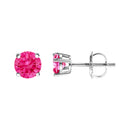 14K White Gold 1.0 Cttw Round Brilliant Cut Lab Grown Pink Diamond 4-Prong Classic Solitaire Earrings (Pink Color, VVS2-VS1 Clarity)
