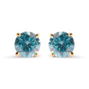14K Yellow Gold 1.0 Cttw Treated Aqua Blue Diamond Classic Solitaire Stud Earrings (Aqua Blue Color, I2-I3 Clarity)