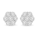 14K White Gold 3 cttw Prong Set Round-Cut Diamond Floral Cluster Stud Earring (I-J Color, SI1-SI2 Clarity)