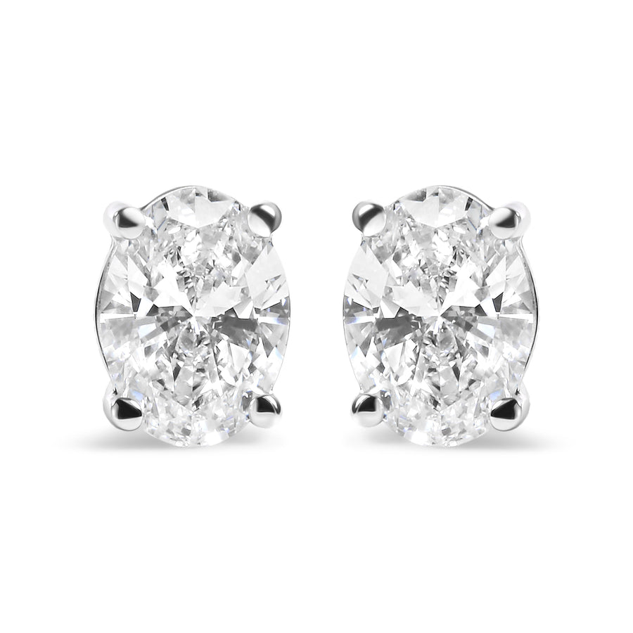 14K White Gold 2.0 Cttw Prong Set Lab Grown Oval Diamond Solitaire Stud Earring (F-G Color, VS1-VS2 Clarity)