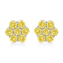 .925 Sterling Silver 1/4 Cttw Treated Yellow Diamond Floral Stud Earrings (Yellow Color, I1-I2 Clarity)