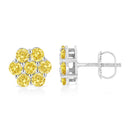 .925 Sterling Silver 1/4 Cttw Treated Yellow Diamond Floral Stud Earrings (Yellow Color, I1-I2 Clarity)