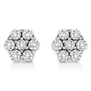 14K White Gold 1/2 Cttw Prong Set Round-Cut Diamond Flower Stud Earring (H-I Color, I1-I2 Clarity)