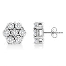 14K White Gold 1/2 Cttw Prong Set Round-Cut Diamond Flower Stud Earring (H-I Color, I1-I2 Clarity)