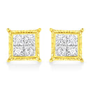 14K Yellow Gold 1 Cttw Princess Cut Diamond Square Stud Earrings