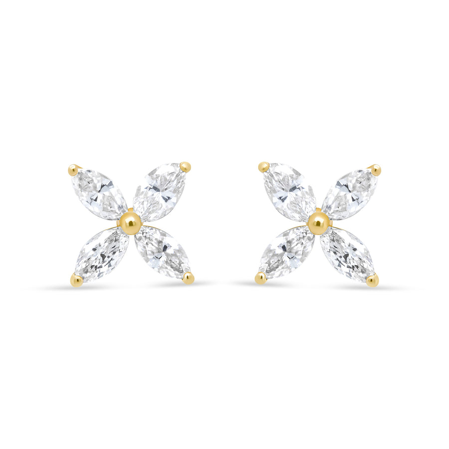 14K White Gold 1/2 Cttw Marquise Diamond 8 Stone Floral Leaf Stud Earrings (H-I Color, SI1-SI2 Clarity)