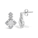 10K White Gold 3/5 Cttw Princess Diamond Geometric Drop Earrings