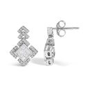 10K White Gold 3/5 Cttw Princess Diamond Geometric Drop Earrings