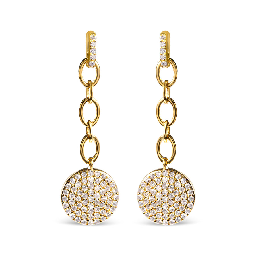 14K Yellow Gold 1.0 Cttw Diamond Chain Cluster Dangle Chain Earrings (I-J Color, I1-I2 Clarity)