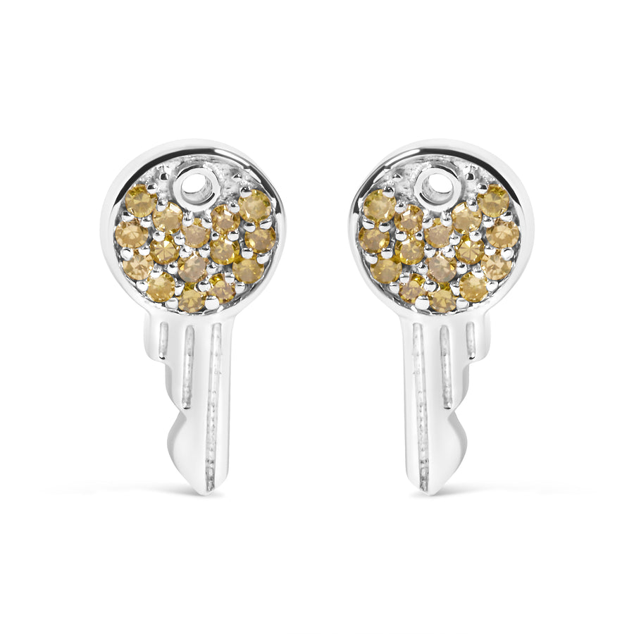 925 Sterling Silver 1/6ct TDW  Yellow Treated  Diamond Charm Earrings