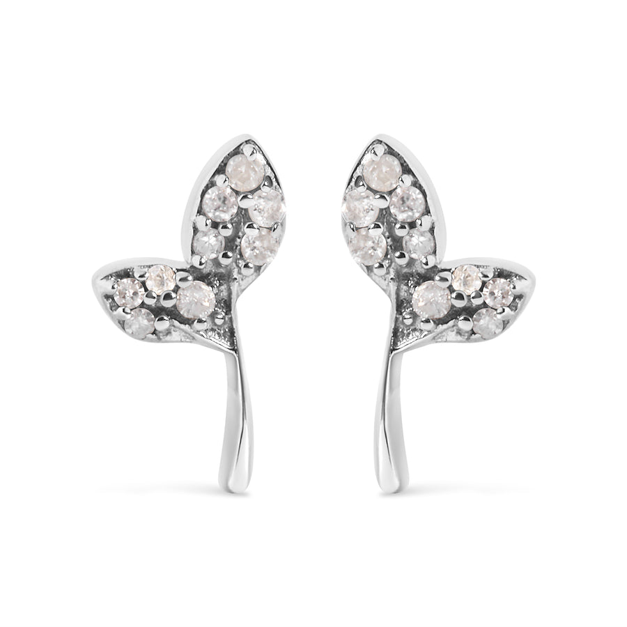 925 Sterling Silver 1/16ct TDW Diamond Leaf Earrings