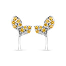 925 Sterling Silver 1/16ct TDW  Yellow Treated Diamond Leaf Earrings