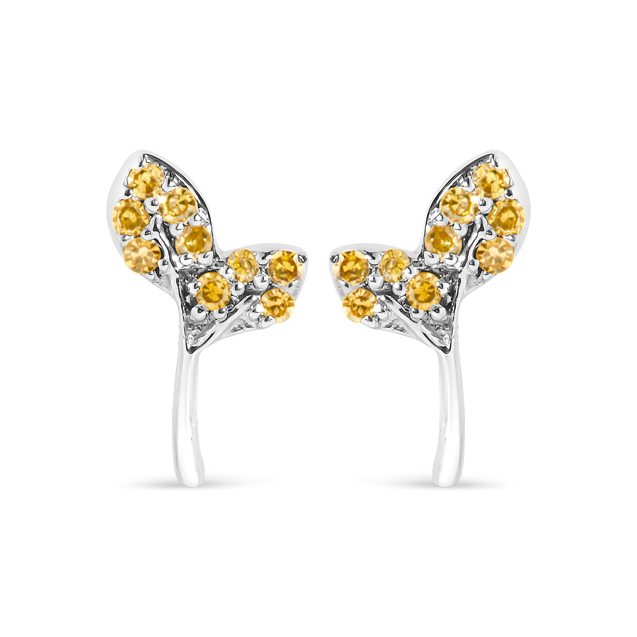 925 Sterling Silver 1/16ct TDW  Yellow Treated Diamond Leaf Earrings