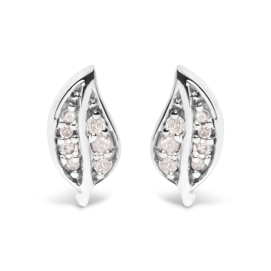 .925 Sterling Silver Diamond Accent Leaf Stud Earrings