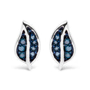 .925 Sterling Silver Blue Diamond Accent Leaf Stud Earrings