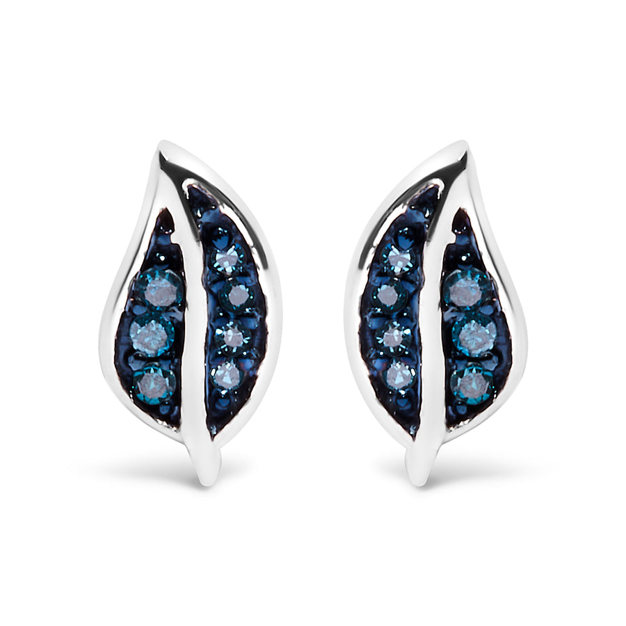 .925 Sterling Silver Blue Diamond Accent Leaf Stud Earrings