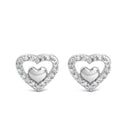 925 Sterling Silver 1/6 Cttw Diamond Open Double Heart Stud Earrings (I-J Color, I3 Clarity)