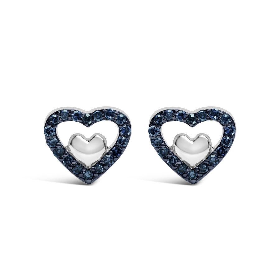 925 Sterling Silver 1/6 Cttw Diamond Open Double Heart Stud Earrings (I-J Color, I3 Clarity)