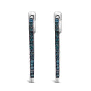.925 Sterling Silver 1/3 Cttw Inside Out Blue Treated Diamond 1MM Wide Hoop Earrings (Blue Color, I2-I3 Clarity)