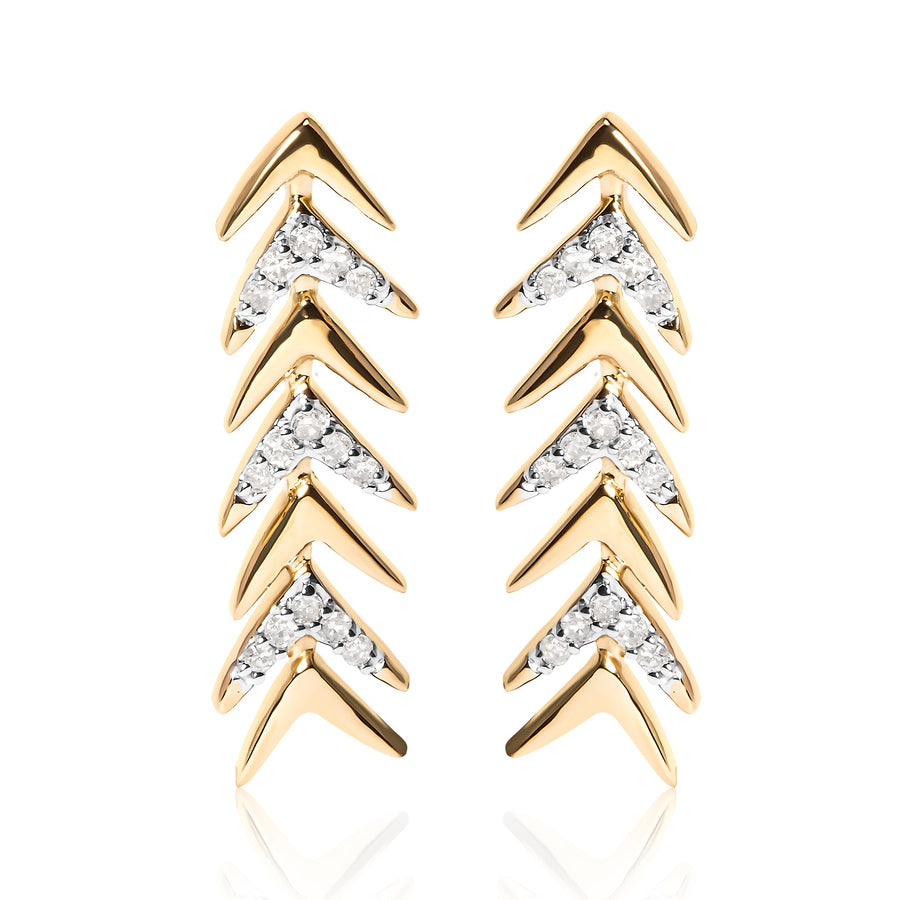 18K Yellow Gold Plated .925 Sterling Silver 1/5 Cttw Diamond Chevron Arrow Stud Earring (I-J Color, I2-I3 Clarity)