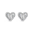 14K Yellow Gold Plated .925 Sterling Silver 1/2 Cttw Round and Baguette Diamond Composite Heart Shaped Stud Earring (I-J Color, SI2-I1 Clarity)