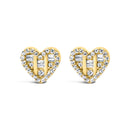 14K Yellow Gold Plated .925 Sterling Silver 1/2 Cttw Round and Baguette Diamond Composite Heart Shaped Stud Earring (I-J Color, SI2-I1 Clarity)