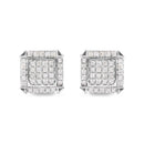 10K White Gold 1 1/10 Cttw Princess Diamond Composite and Halo Stud Earrings (I-J Color, I1-I2 Clarity)
