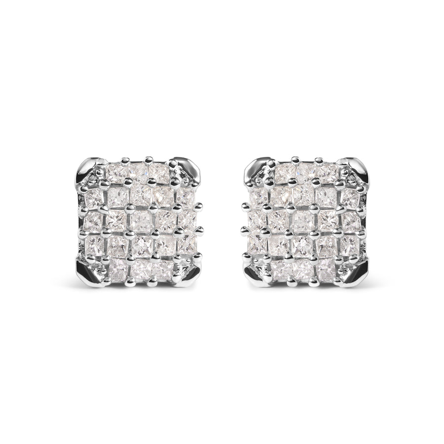 10K White Gold 3/4 Cttw Princess Diamond Composite Open Frame Stud Earrings (I-J Color, I1-I2 Clarity)