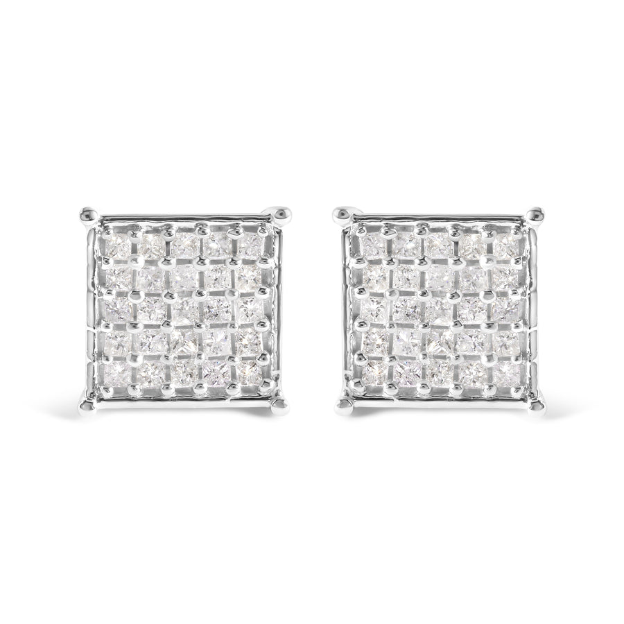 10K White Gold 3/4 Cttw Princess Diamond Composite Stud Earrings (I-J Color, I1-I2 Clarity)