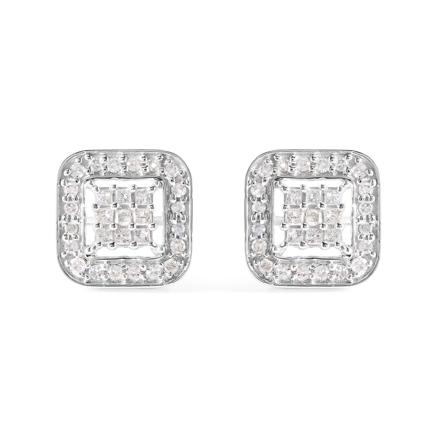 10K White Gold 5/8 Cttw Diamond Square Shaped Composite Stud Earrings (I-J Color, I1-I2 Clarity)